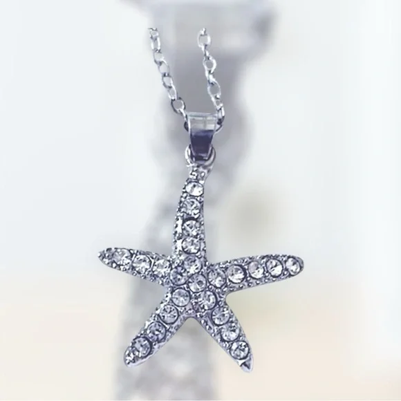 Crystal rhinestone Diamond STARFISH necklace charm pendant - Picture 1 of 10